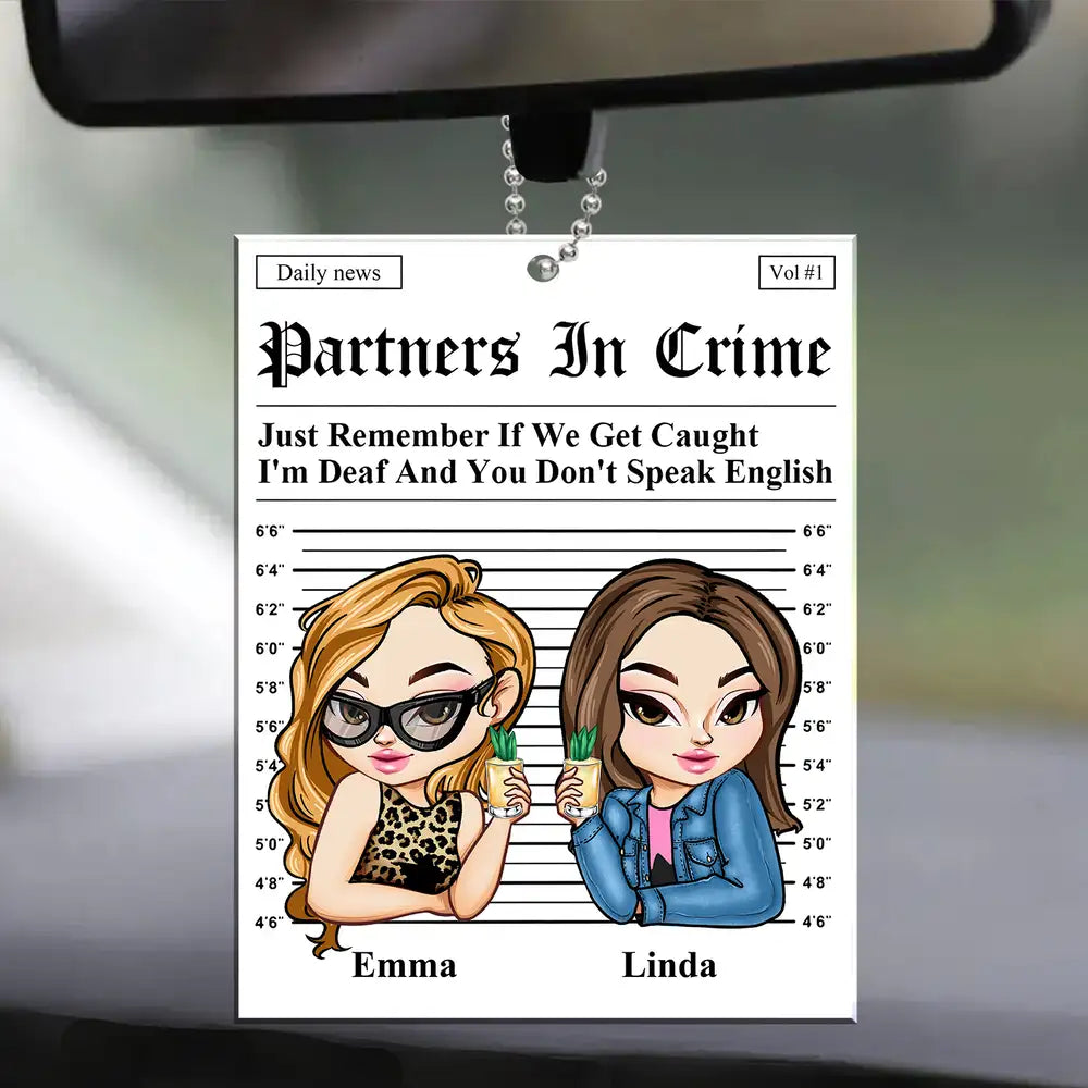 Partners In Crime Mugshot Acrylic Ornament – Funny Personalized Gift for Best Friend or Sister