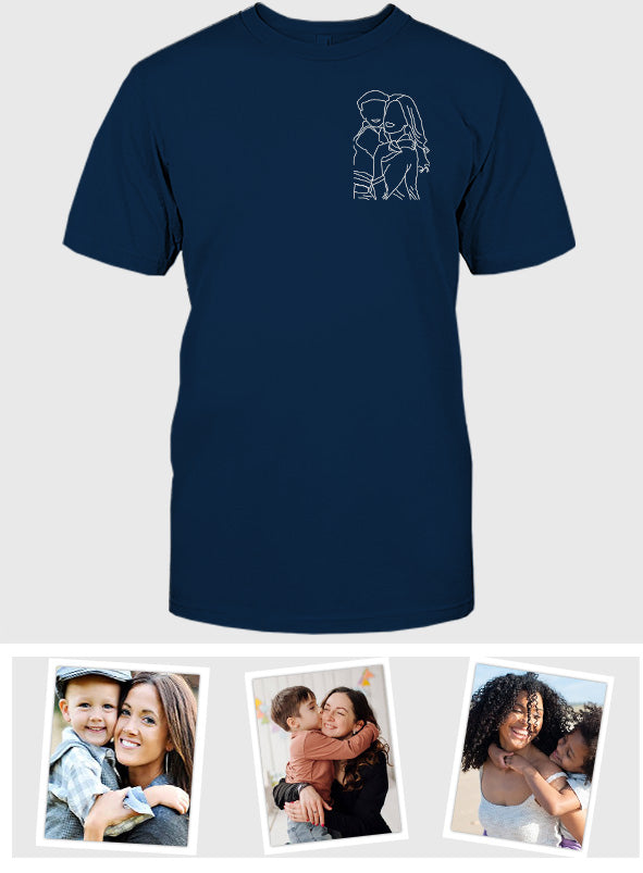Custom Line Art - Personalized Step Mom Embroidered T-shirt