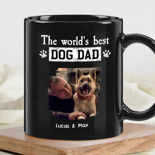 World's Best Dog Dad Mug - Custom Full Color Photo, outdoor lick moment, cozy coffee joy, unique gift for Dad