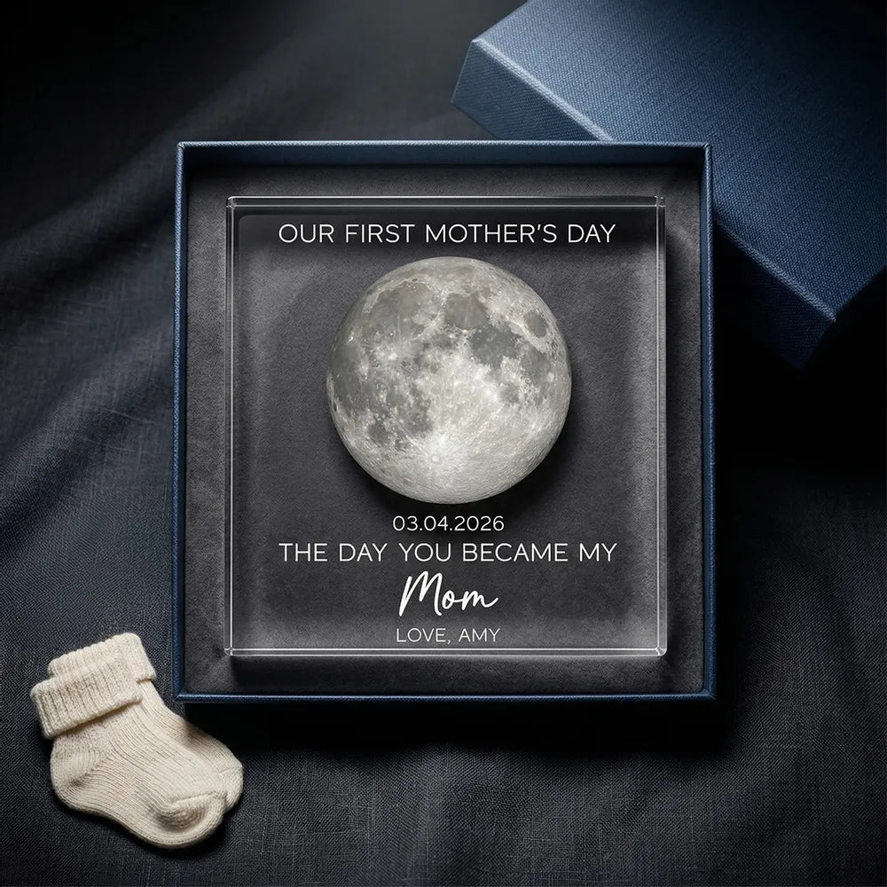 Personalized Moon Phase Rectangle Acrylic Block Plaque for Our First Mother's Day - Unique Gift for New Mom
