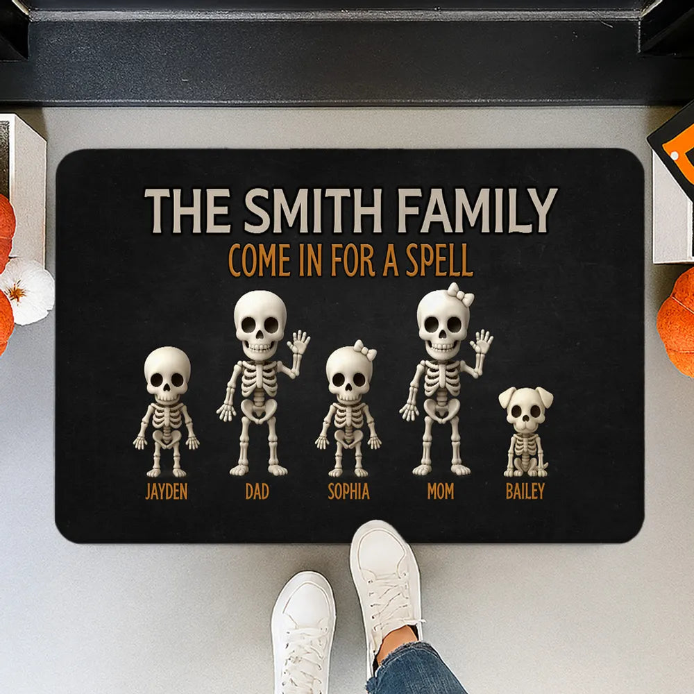 Skeleton Family Welcome Standard Doormat, Halloween Décor for Fun Entryway Ambiance