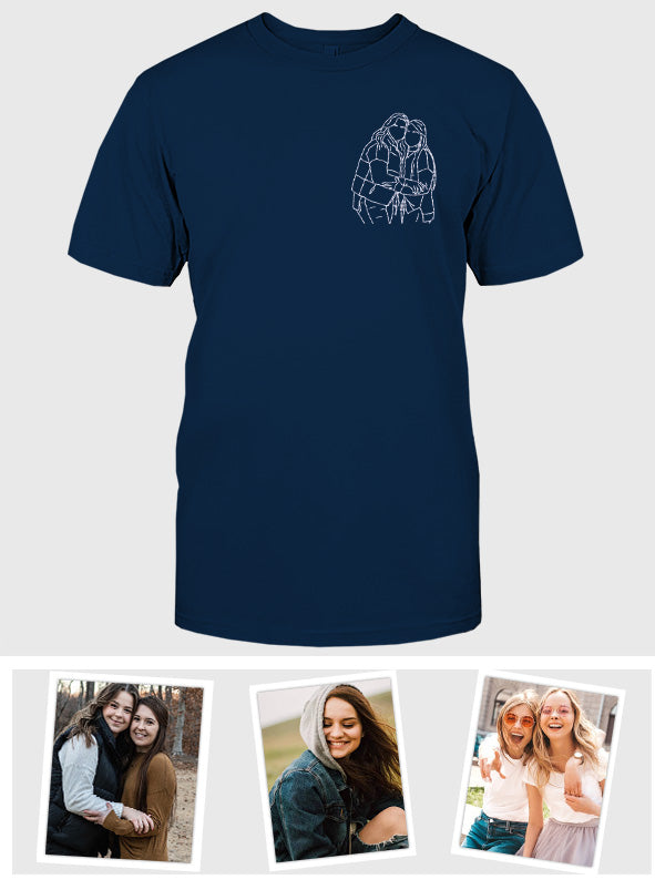Custom Line Art - Personalized Bestie Embroidered T-shirt