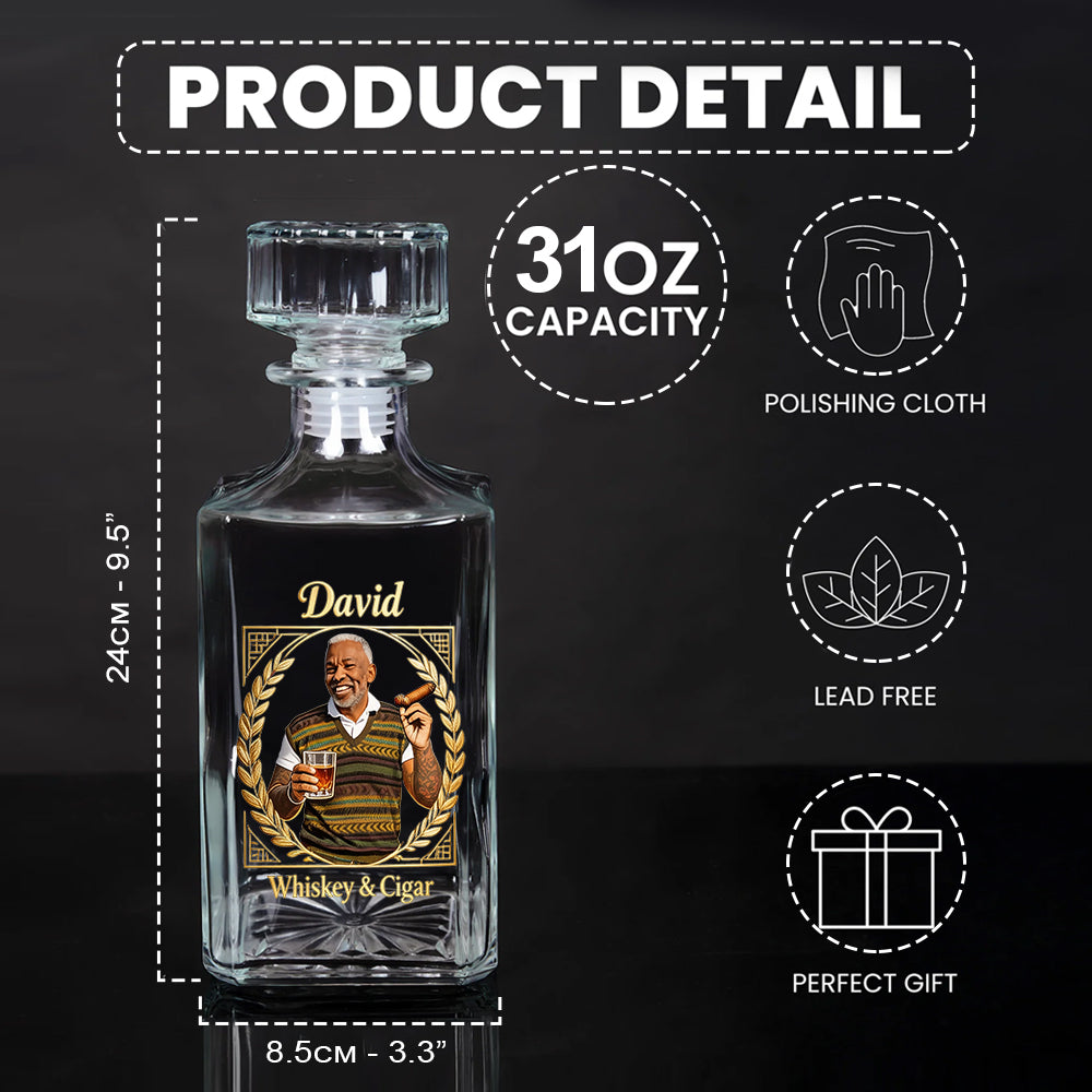 Custom Any Photo, Whiskey & Cigar - Personalized Whisky Whiskey Decanter Set