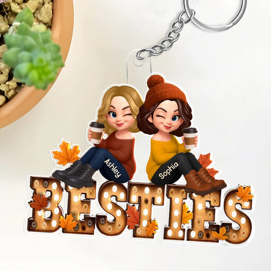 Cartoon Best Friends Acrylic Keychain, Cozy Fall Accent, Gift-Ready Keepsake for Friendship