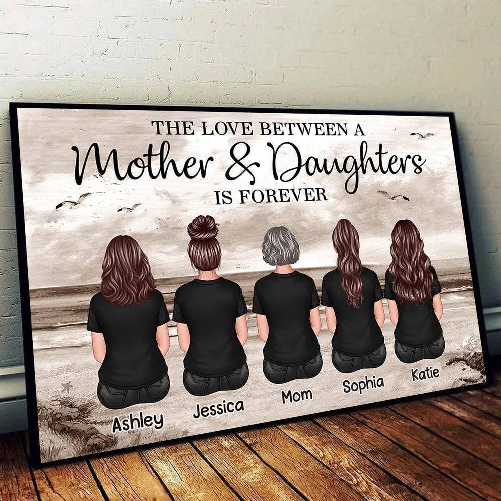 Mom And Sons Daughters Retro Vintage Beach Landscape Personalized Poster, Mother's Day Gift For Mom