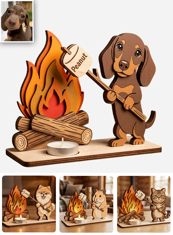 Funny Campfire Pet, Candle Stand - Personalized Dog 2 Layered Big Freestanding