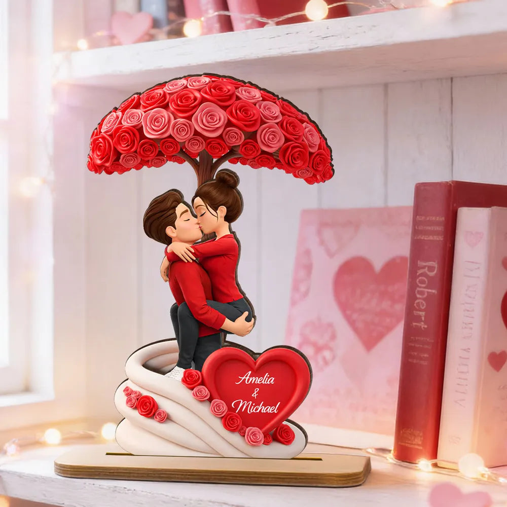 Sheltered By Love Rose Tree 2-Layer Wooden Plaque, Personalized Couple Keepsake For Valentine's Day Or Anniversary Gift