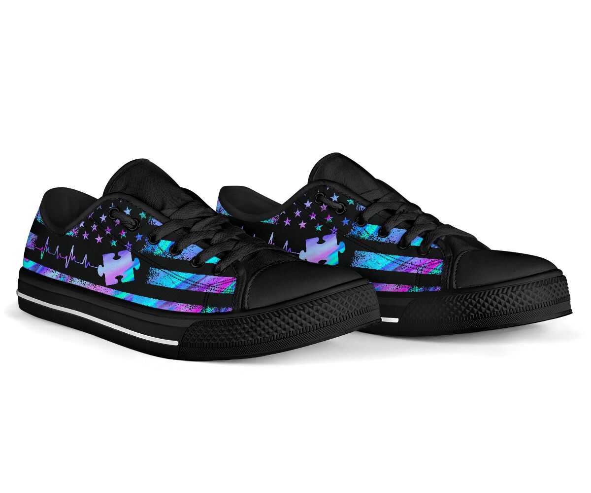 American Flag Autism Awareness Low Top Shoes 0622