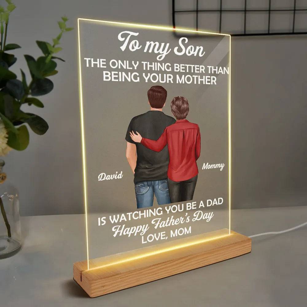 "To My Son - LED Or Acrylic Or Wooden Plaque Heartfelt Gift for Father's Day from Mom - Personalized Warm LED Night Light"