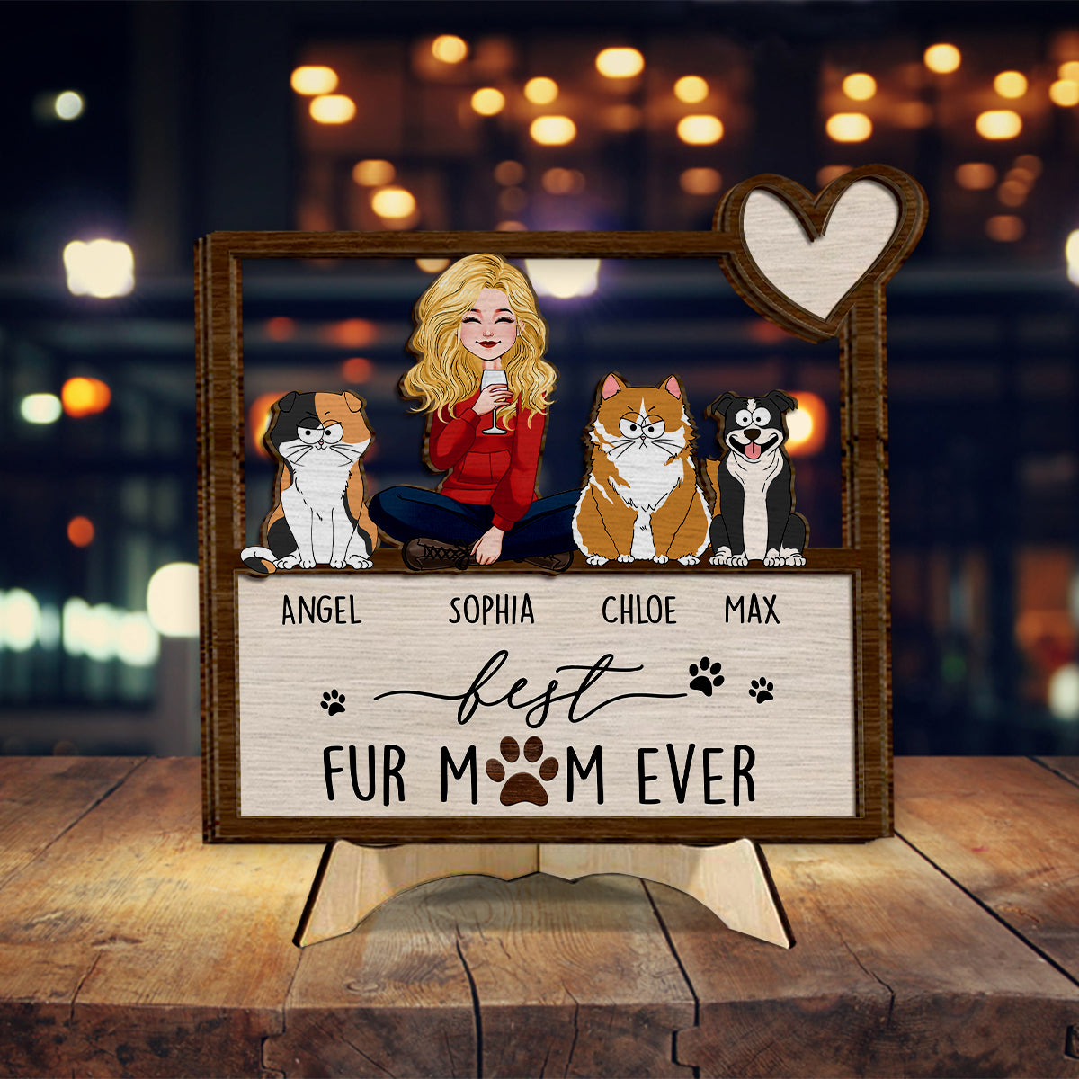 Best Fur Dog Cat Mom Ever - Personalized Dog 2 Layered Wood Sign / Wood Plaque