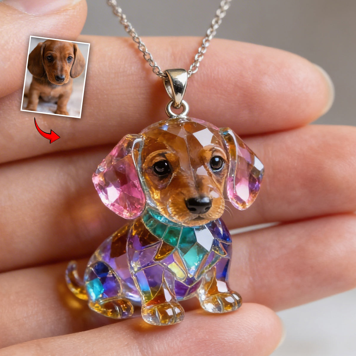 Custom Any Photo - Personalized Dog Shaped Acrylic Pendant Necklace