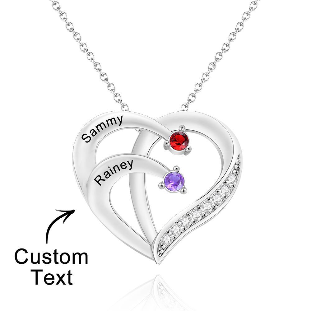 Love By Heart - Personalized Family Names Heart Shaped Necklace With Birthstone