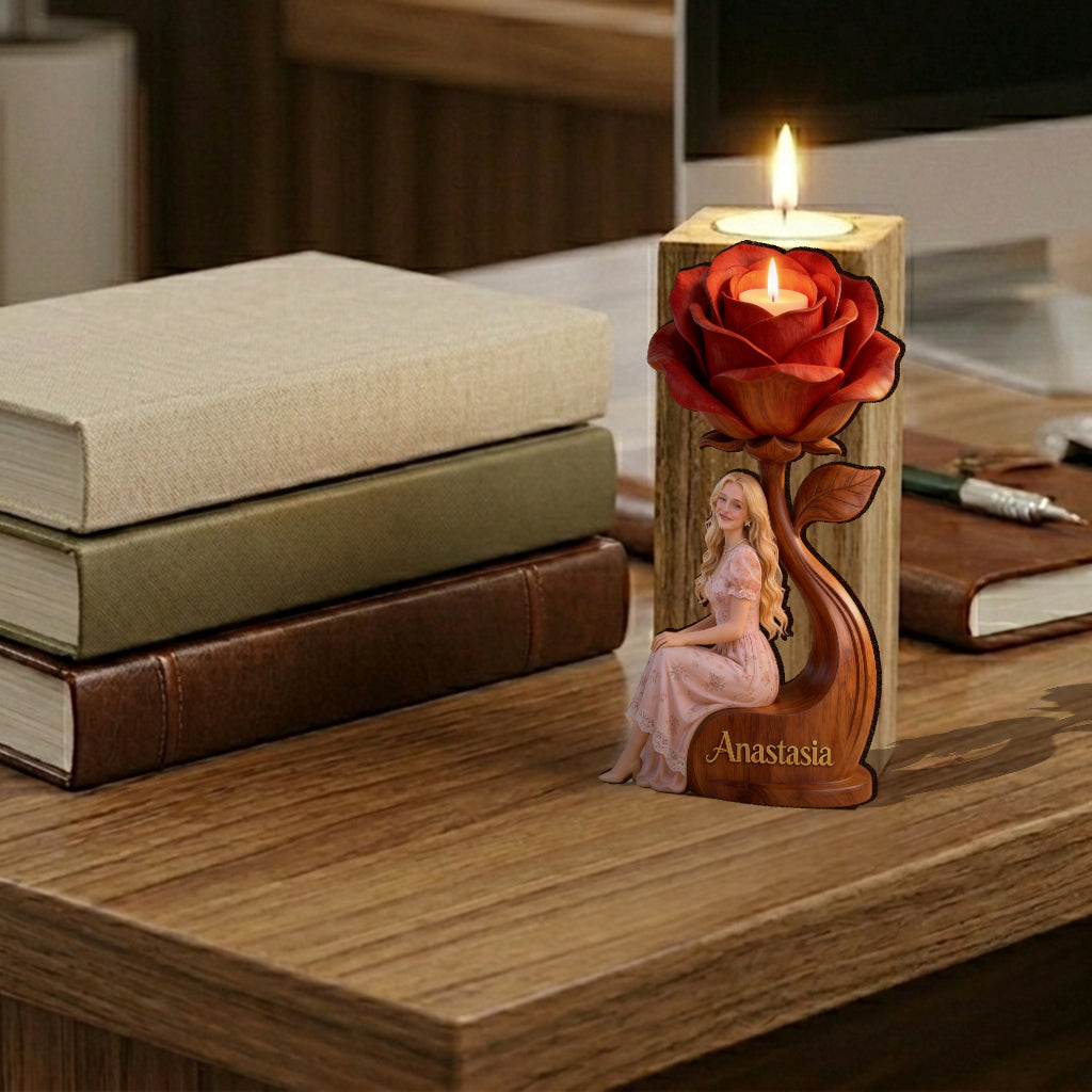 Light Yourself With Love - Personalized Self Love Custom Shape Wooden Candle Holder