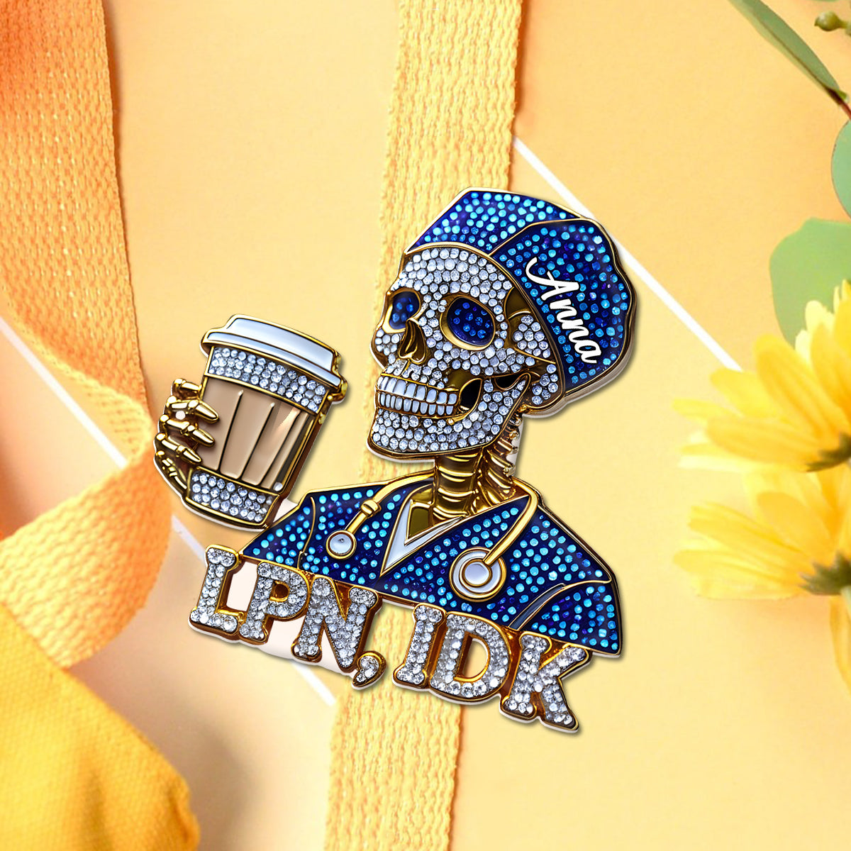 Funny Registered Nurse Skull - Personalized Nurse Pin