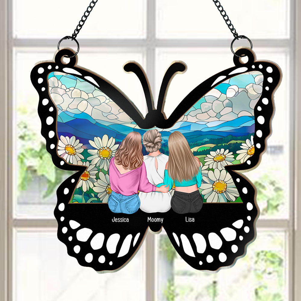 Personalized Butterfly Ornament for Mother’s Day – Custom Wood and Acrylic Layered Design with Family Names – Heartfelt Gift for Mom from Daughter
