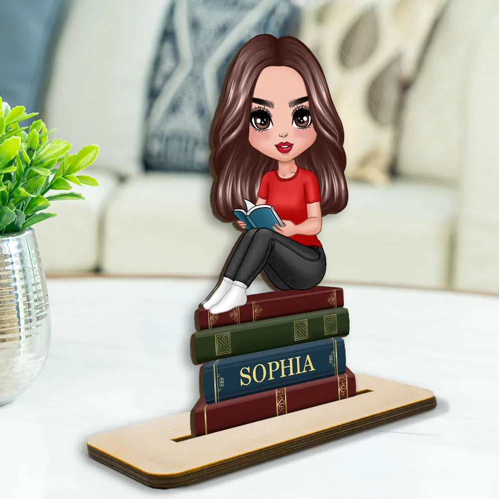 Wooden Plaque Reader Figurine, Book-Themed Decor Accent, Cozy Reading Vibe, Perfect Gift for Book Lovers