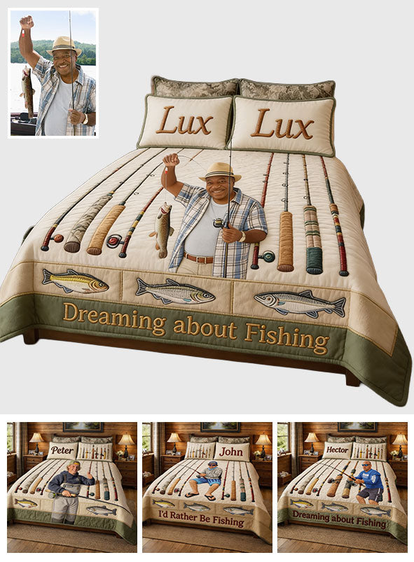 Dreaming About Fishing - Personalized Fishing Quilt Set