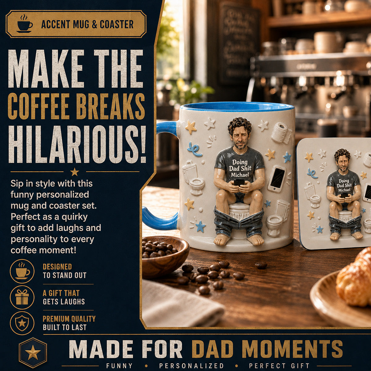 Best Time Of Day - Personalized Father Accent Mug & Coaster
