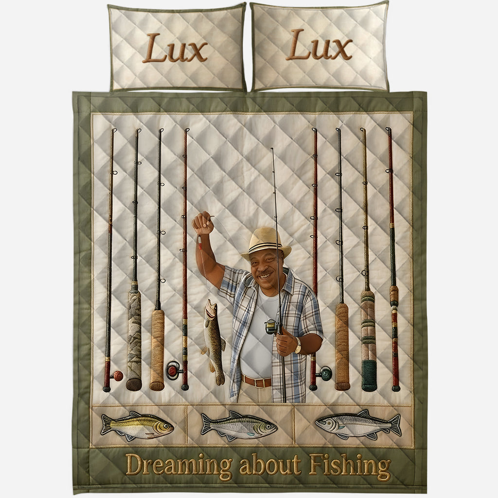 Dreaming About Fishing - Personalized Fishing Quilt Set