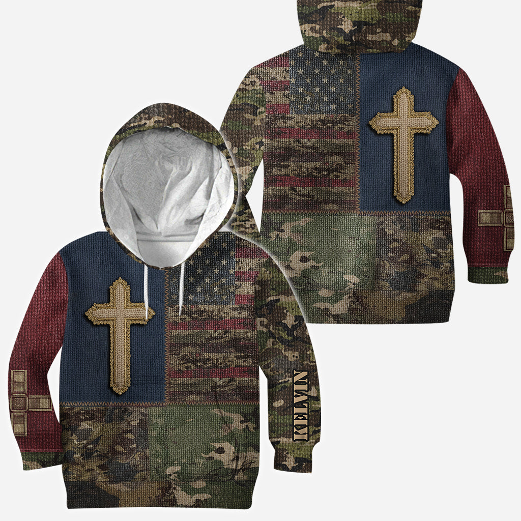 American Flag Cross Faith All Over Print Hoodie - Personalized Christian All Over Shirt