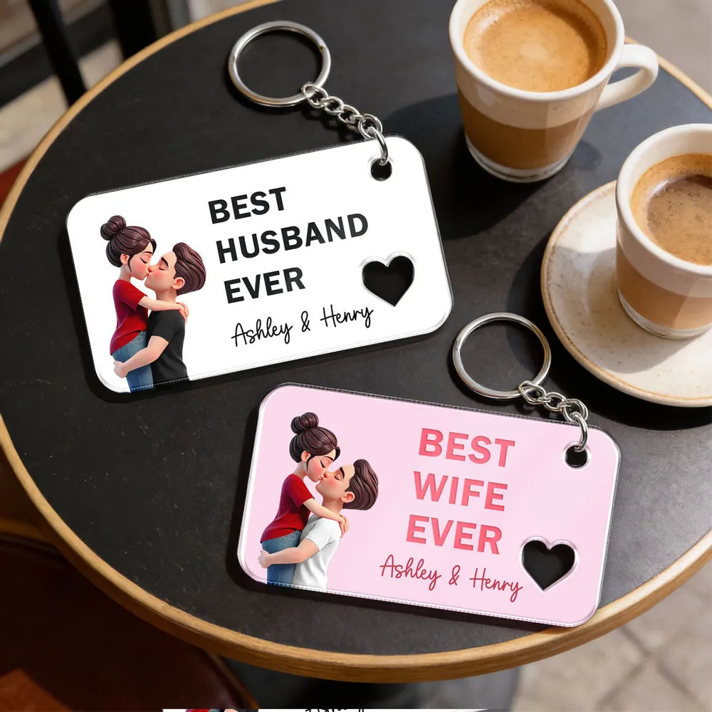 Personalized Acrylic Keychain Best Wife Ever Couple Kissing Cute Pink Charm Unique Gift for Wife