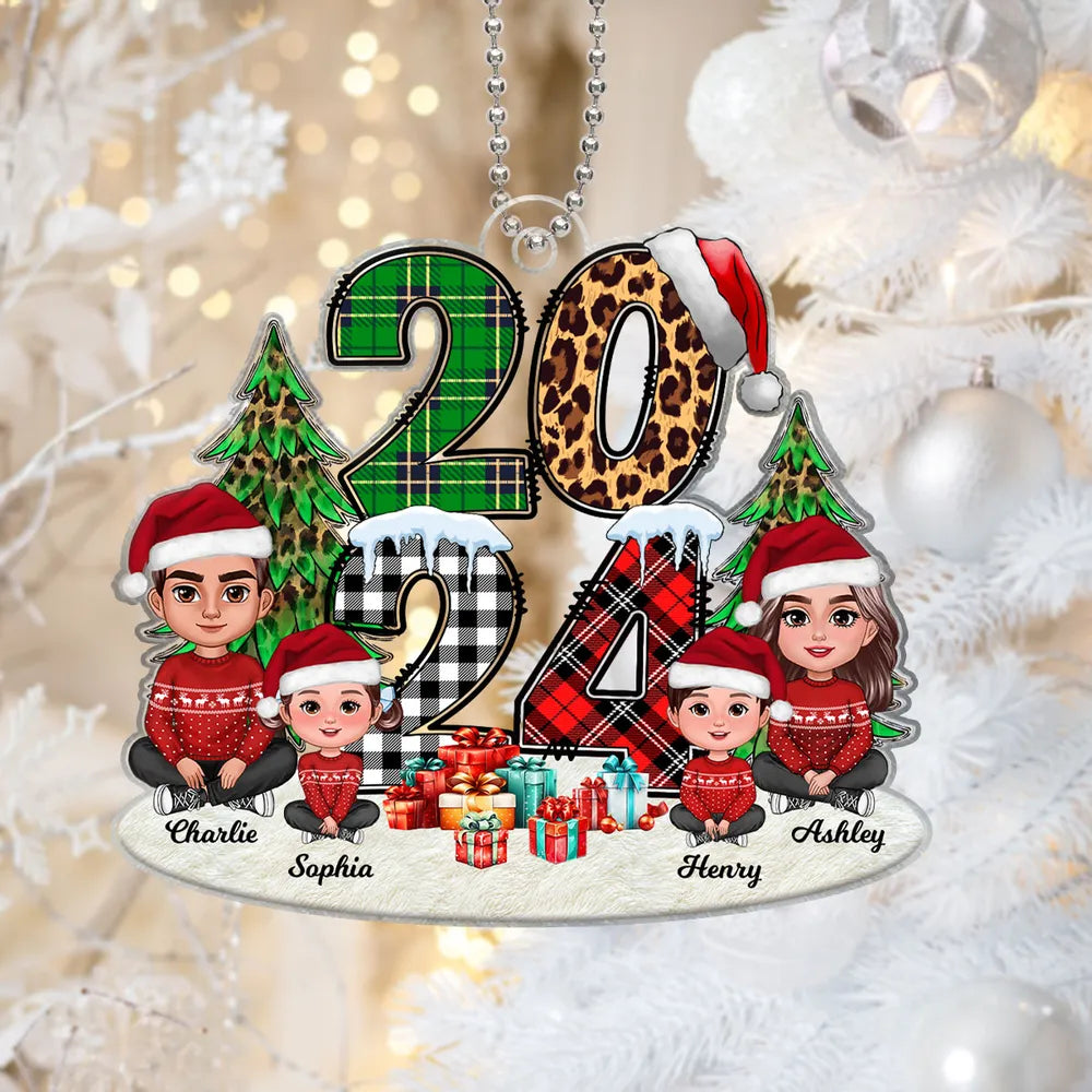 Christmas Family Sitting 2024 Stacked Pattern Personalized Ornament or Keychain or Plaque or Poster