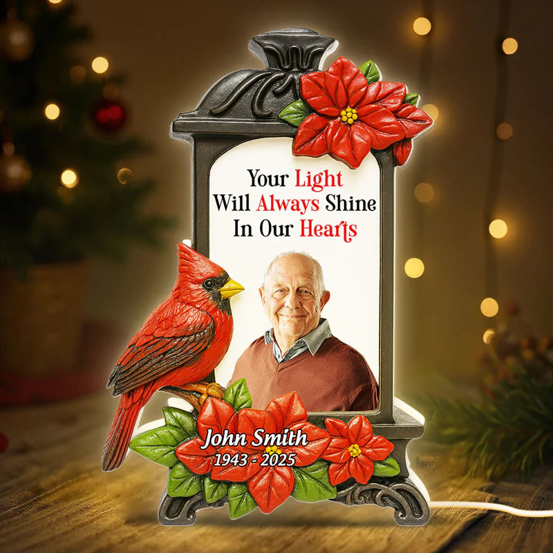 Memorial Acrylic Light Box with Photo, warm lantern glow for living room or bedside, comforting tribute, a thoughtful gift for family