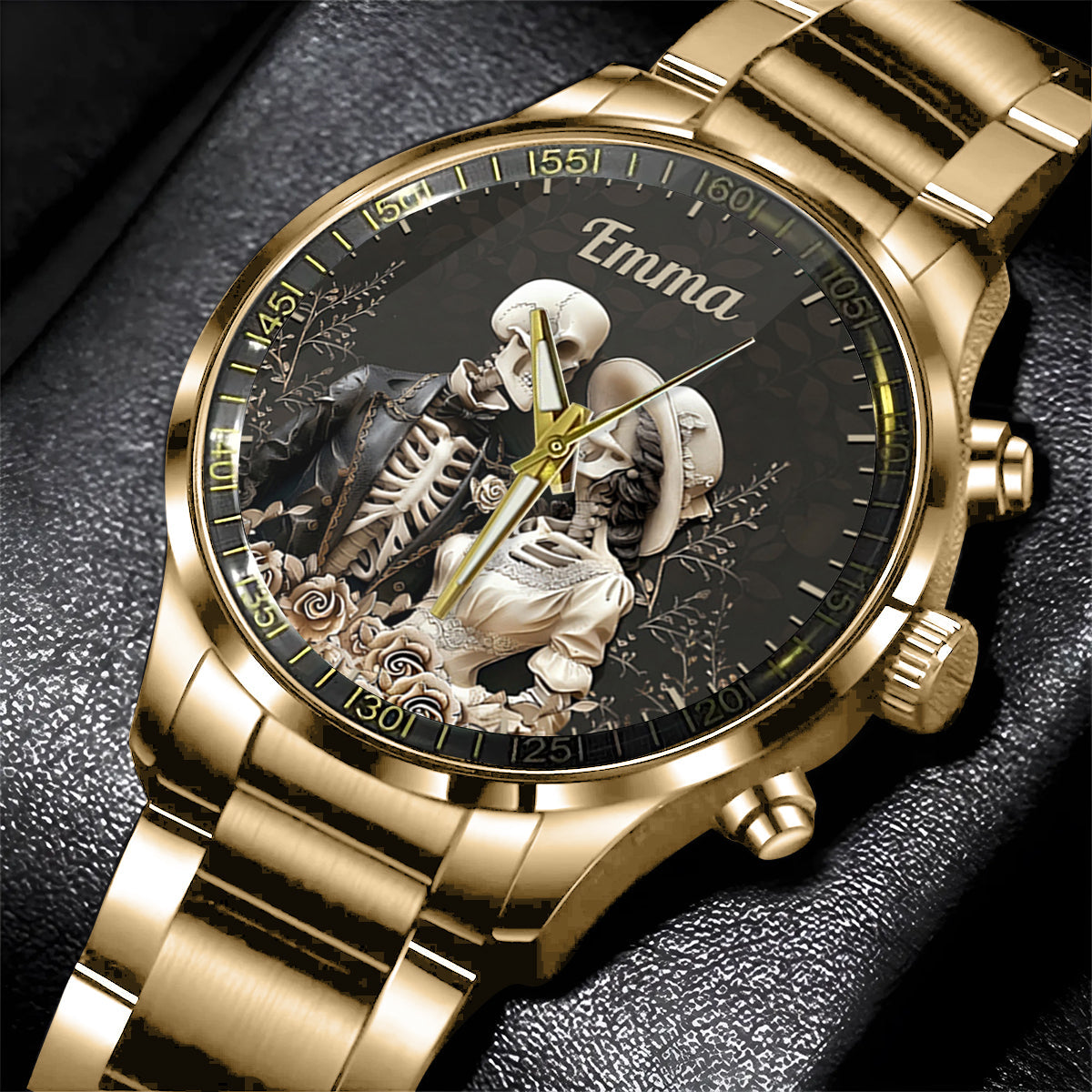 Couple Skull Watch Set With Case - Personalized Couple Hand Watch
