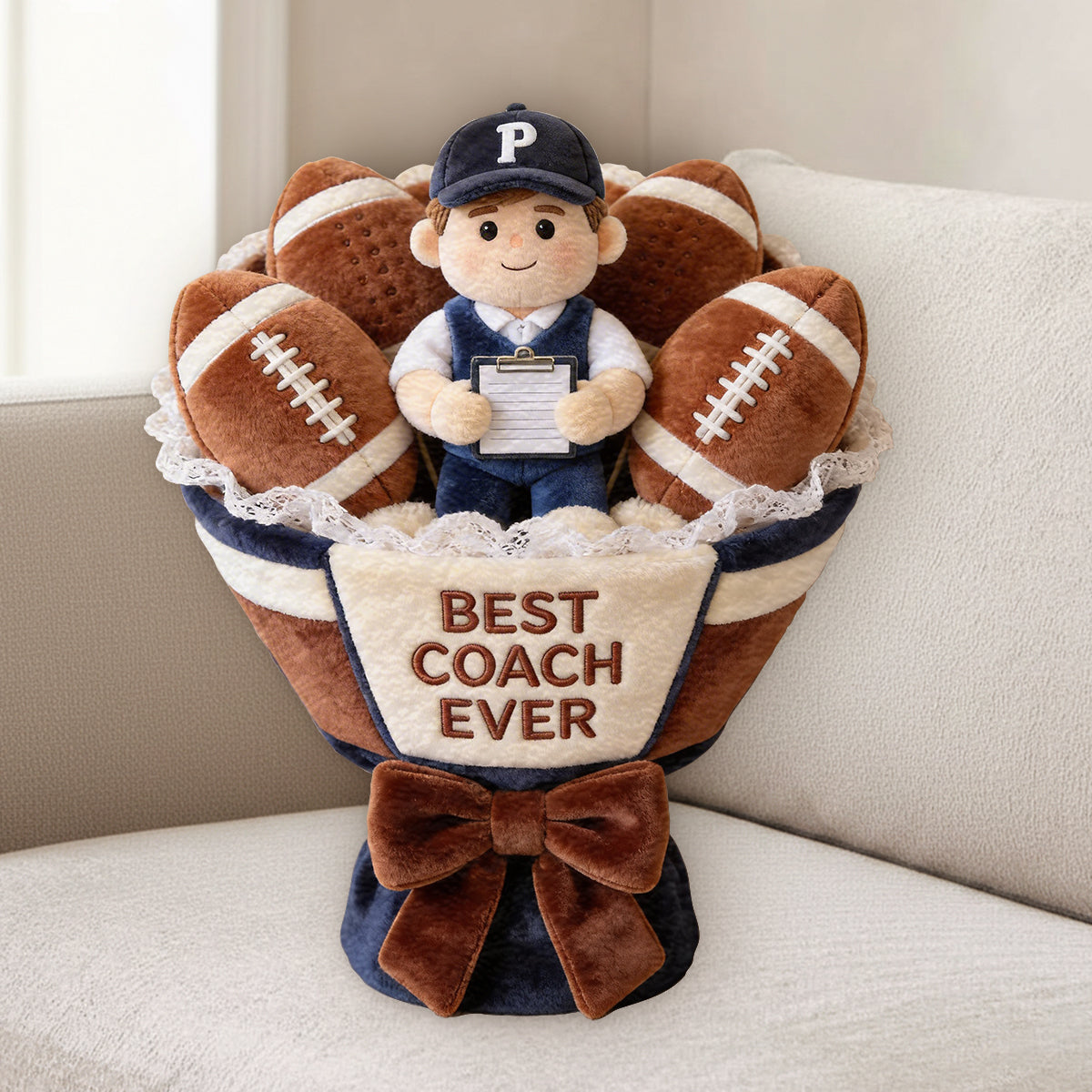 Love American Football Plush Bouquet - Personalized Football Premium Faux Fur Pillow