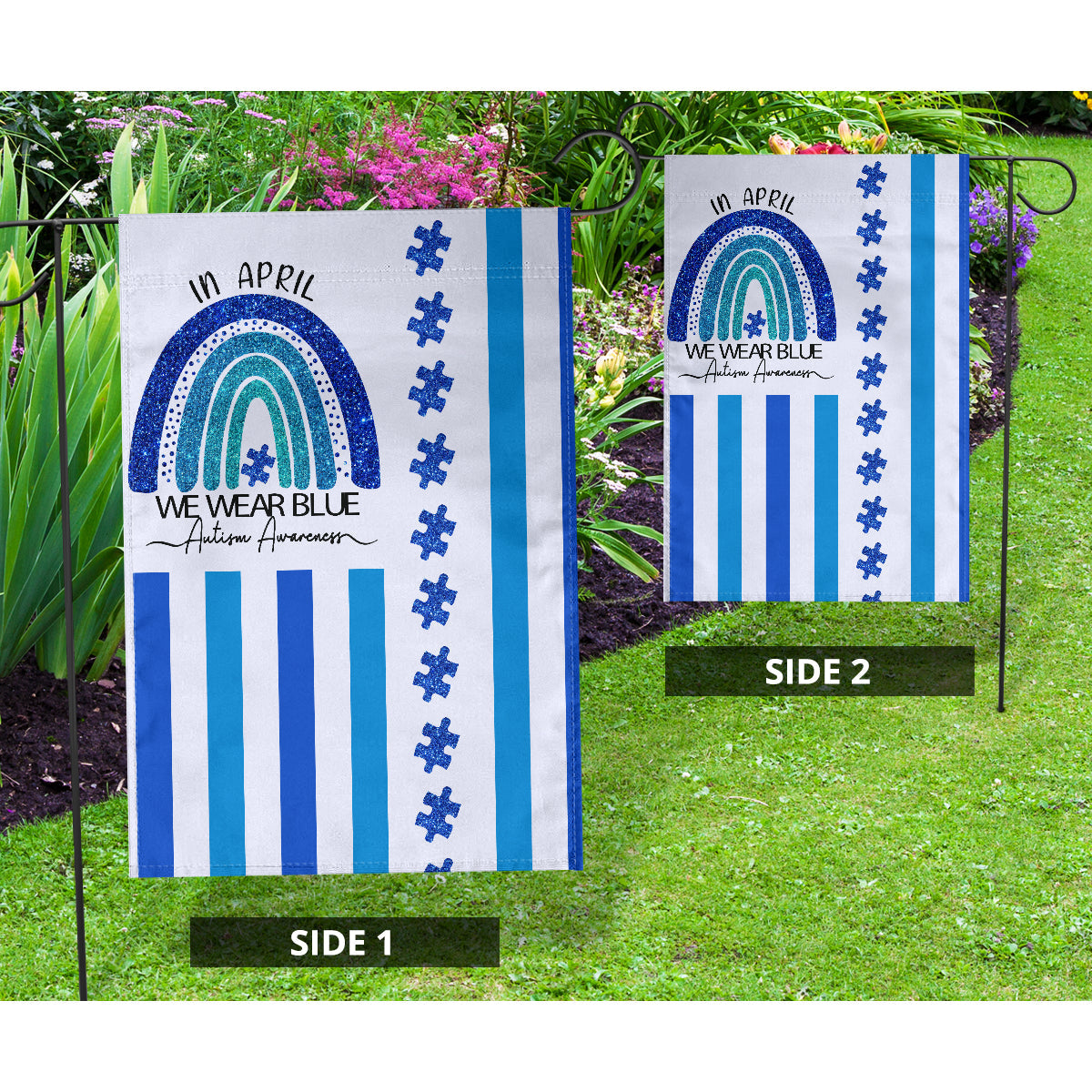 In April We Wear Blue Flag Autism Awareness House Flag 0622