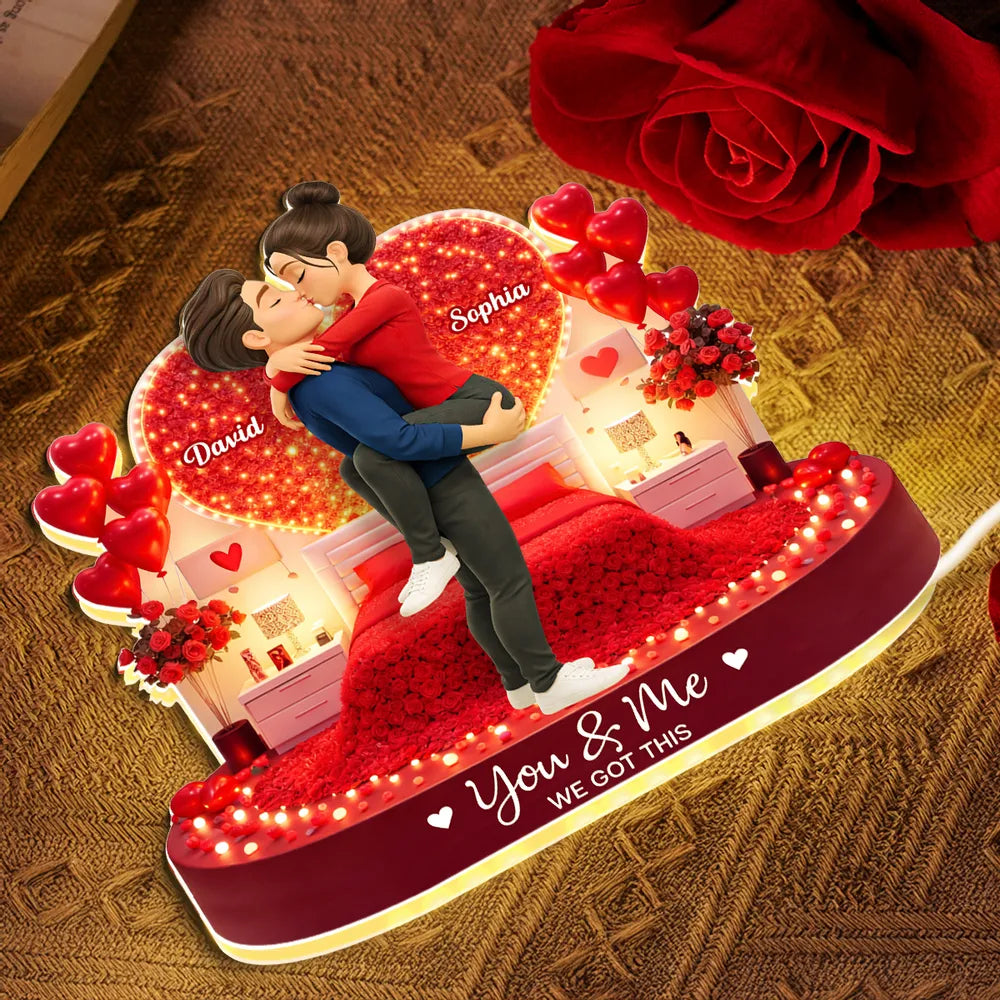 Personalized Acrylic Light Box Kissing Couple in Romantic Bedroom Scene - Unique Valentine's Day Gift for Couples