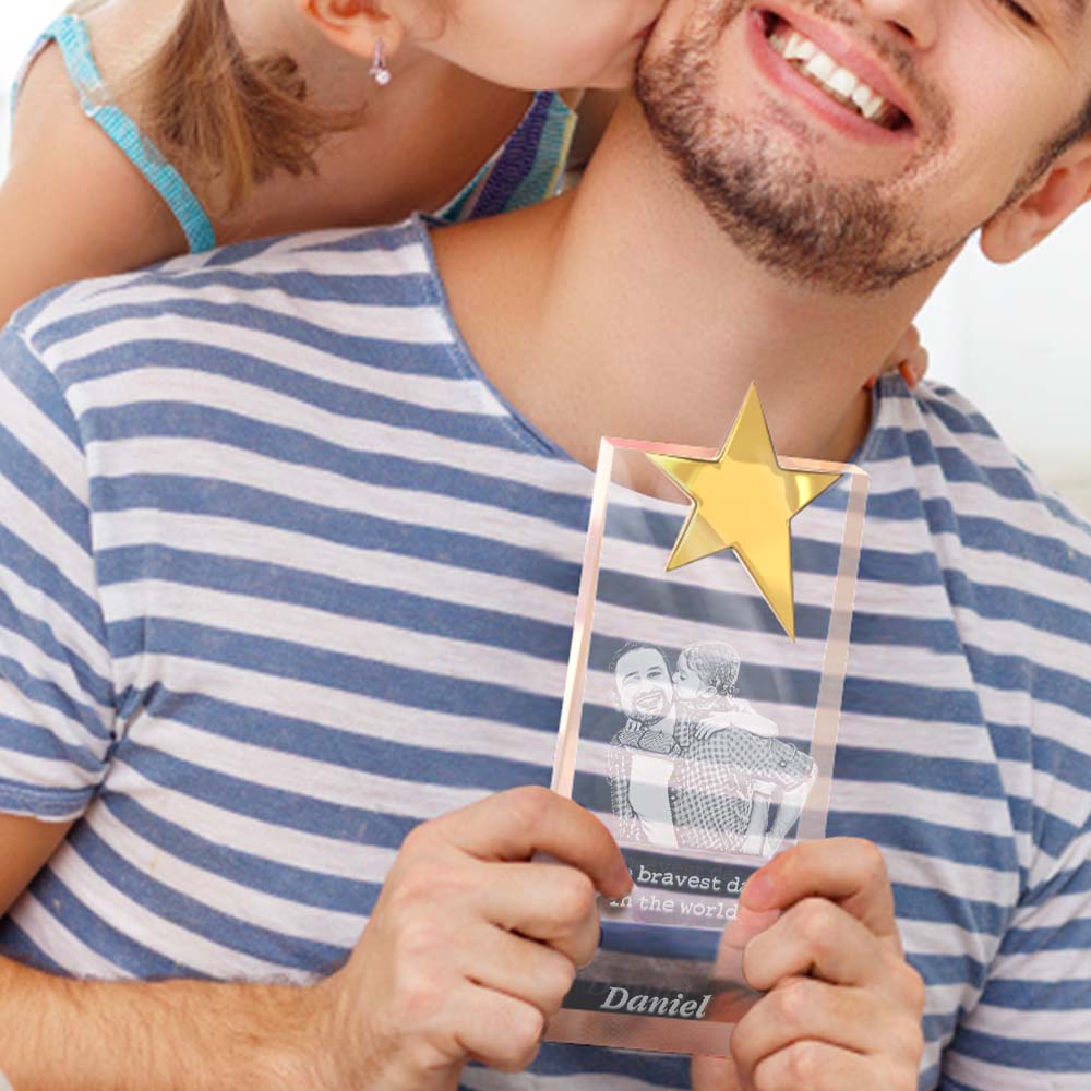Any Dad Photos - Personalized Father Crystal Star Award Photo Frame