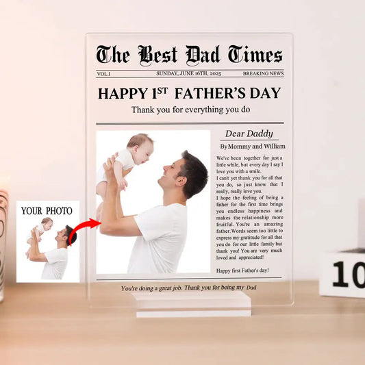 Happy 1st Father’s Day – Personalized Acrylic Plaque with Custom Photo and Heartfelt Message – Ideal Gift for New Fathers
