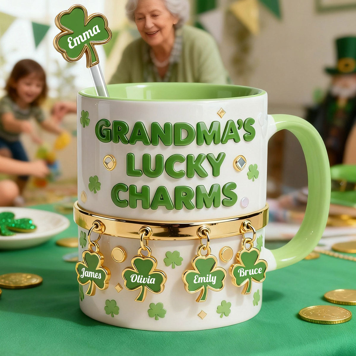 Grandma's Lucky Charms - Personalized Grandma Set Accent Mug With Acrylic Stirrers