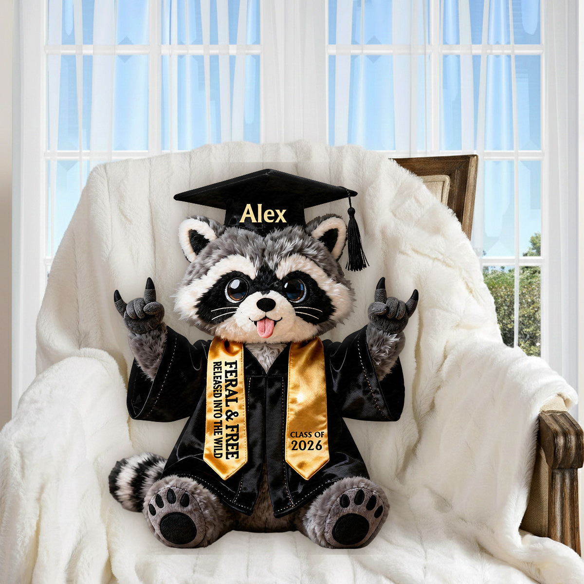 Graduation Raccoon - Personalized Graduation Premium Faux Fur Pillow