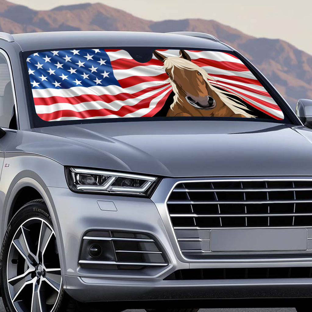 Funny Horse Independence Day - Personalized Horse Car Sunshade