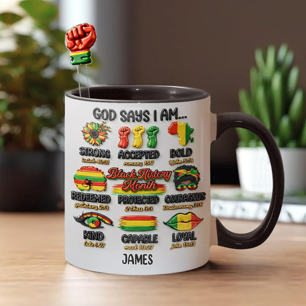 Black History Month, God Says You Are - Personalized African American Set Accent Mug With Acrylic Stirrers