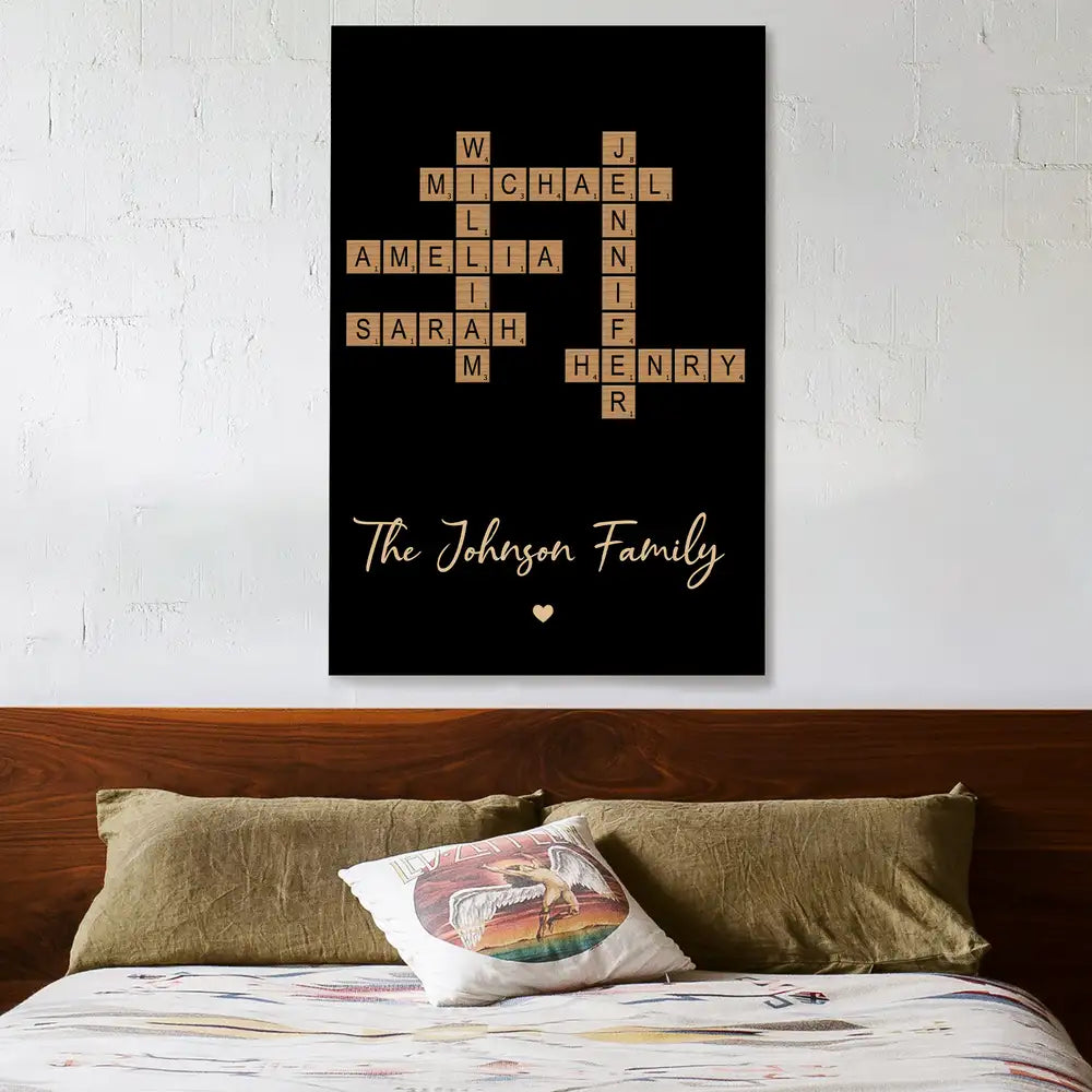 Custom Family Name Poster - Personalized Crossword Design Canvas