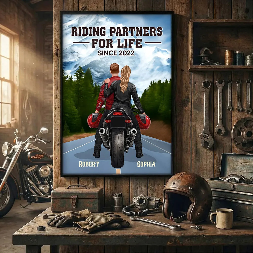 Riding Partners for Life Poster Custom Couple Motorcycle Wall Art for Your Home A Heartwarming Unique Gift