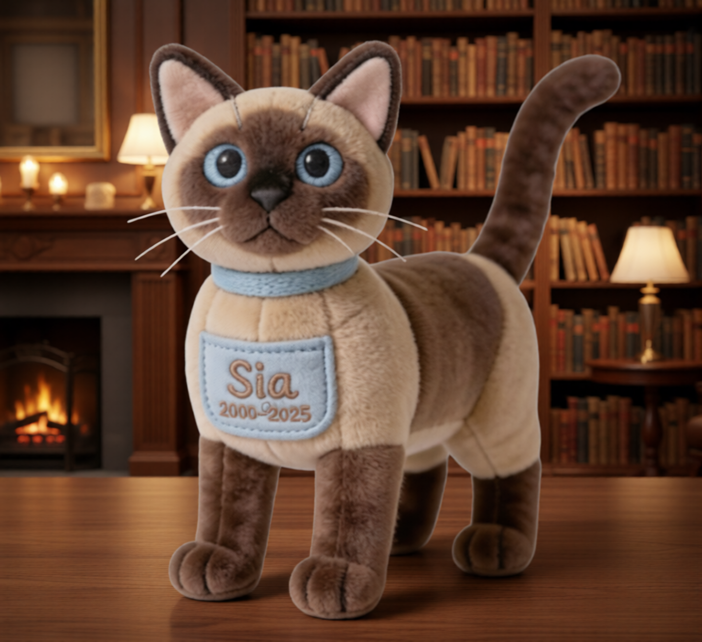 Custom Pet Memorial Siamese Cat Faux Fur Shaped Pillow - Personalized Cat Loss Remembrance Stuffed Animal, Sympathy Keepsake Gift for Kitten Lovers