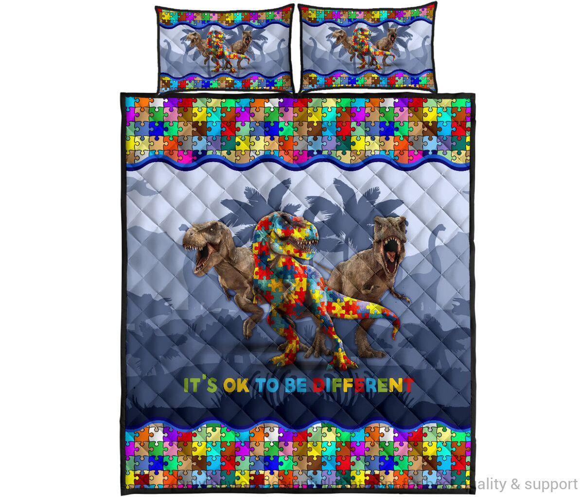 Autism Dinosaurs It Is Ok To Be Different - Autism Awareness Bedding Set 0921