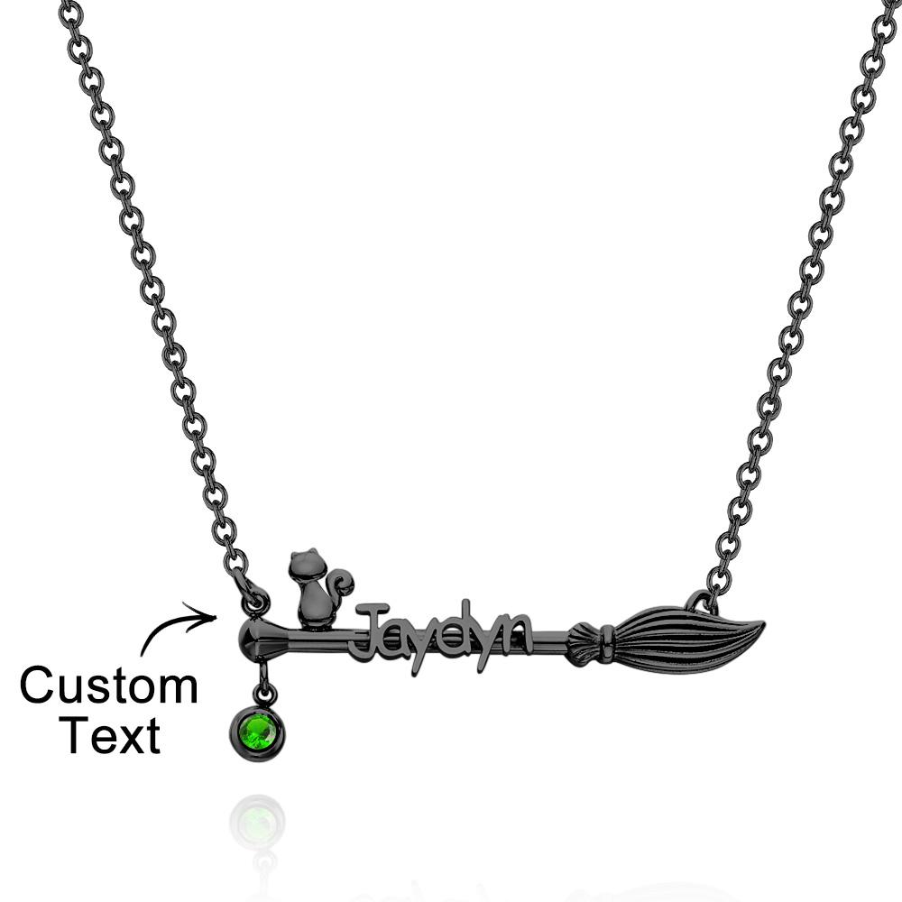 Bloom Cat Name - Personalized Broom Cat Birthstone Name Necklace