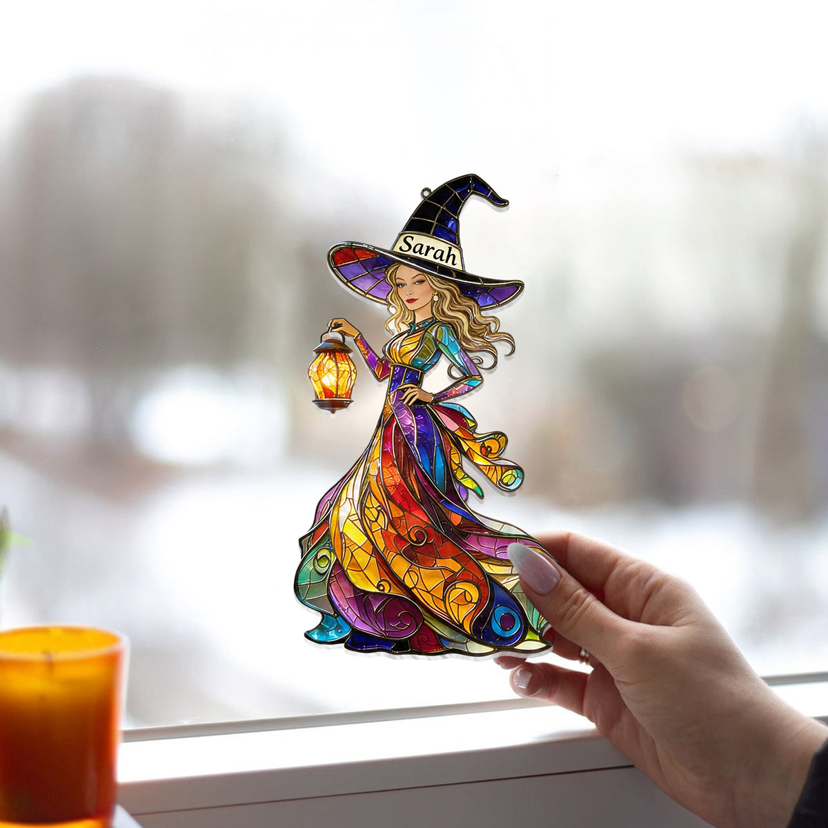 Custom Any Photo - Personalized Witch Window Hanging Suncatcher Ornament