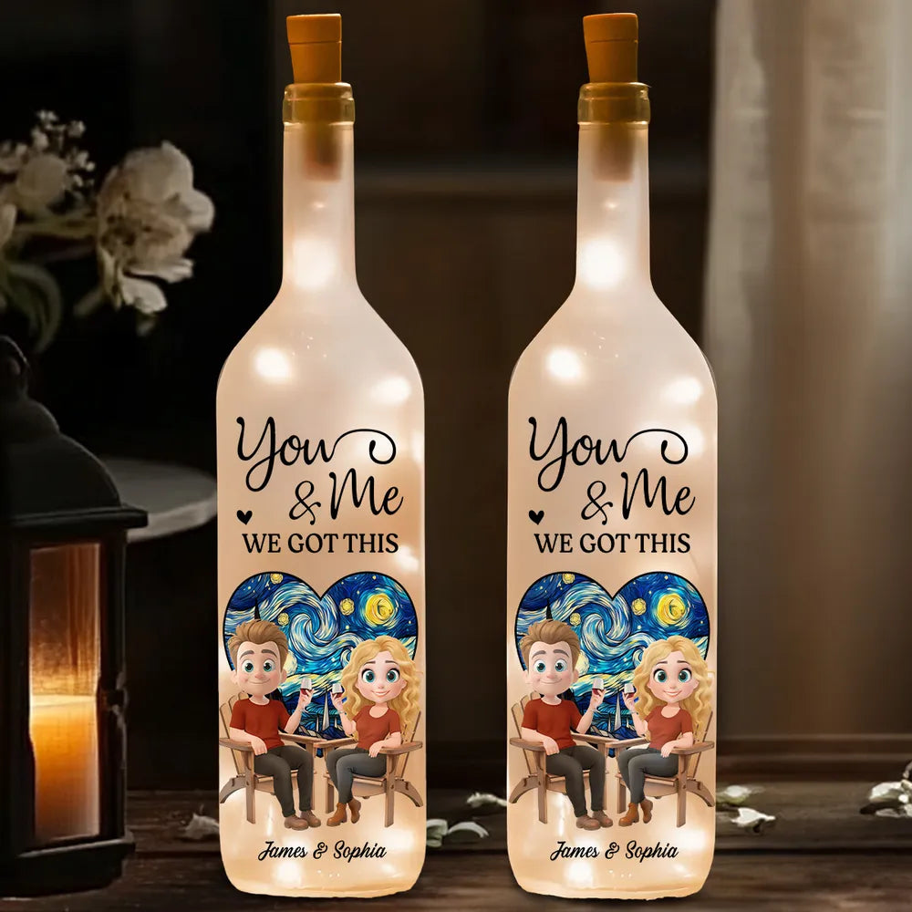 Our Hearts Beat As One - Romantic Bottle Lamp with Starry Night and You & Me Theme, Heartwarming Couples Gift