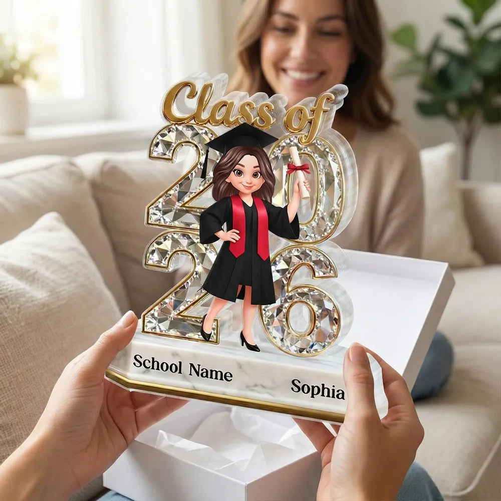 Graduation Shaped Acrylic Block Plaque, Personalized Class of Keepsake for Daughter or Friend, Sweet Desk Decor Gift