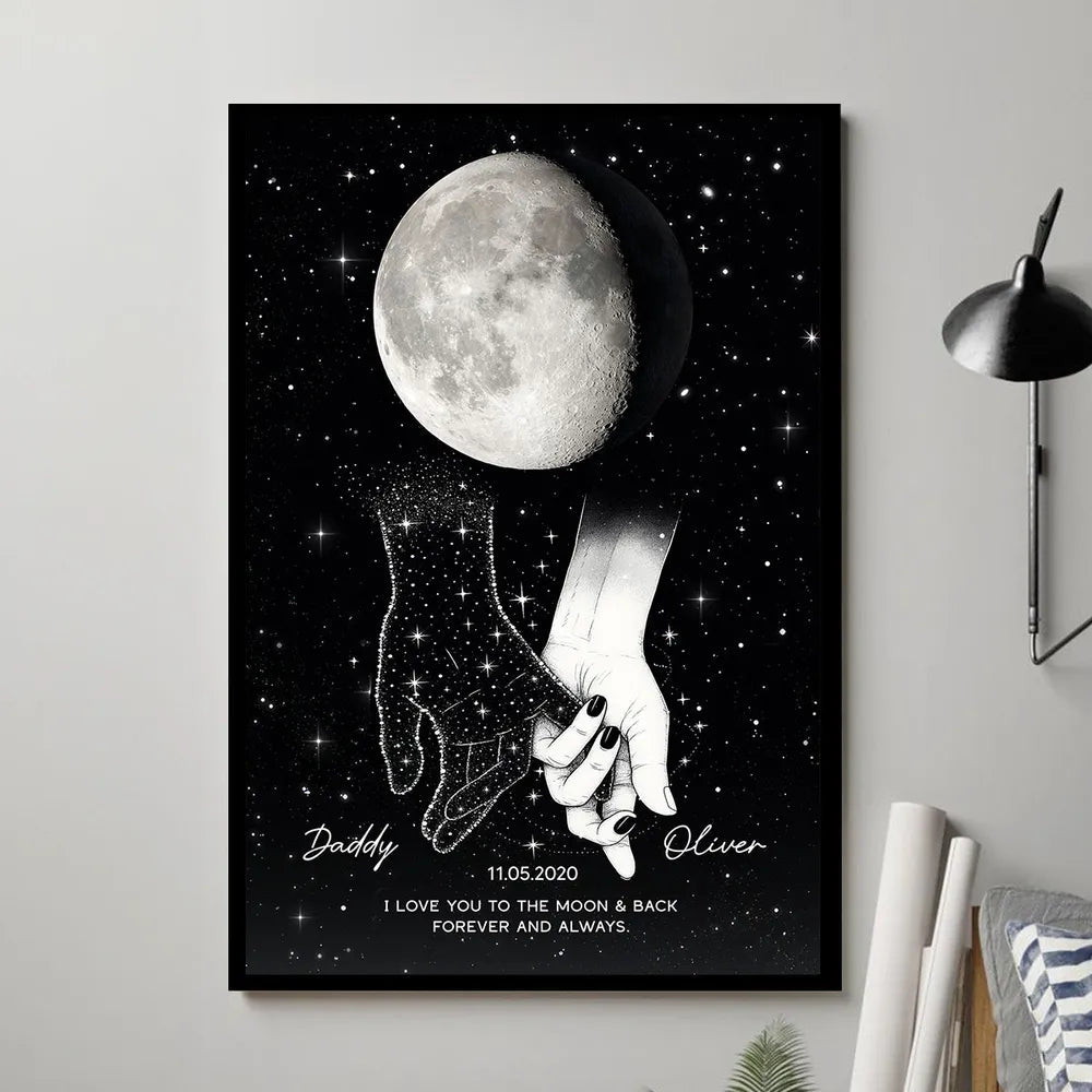 Holding Hands Under The Moon Poster, Personalized Remembrance Wall Art, A Meaningful Gift For Someone You Miss