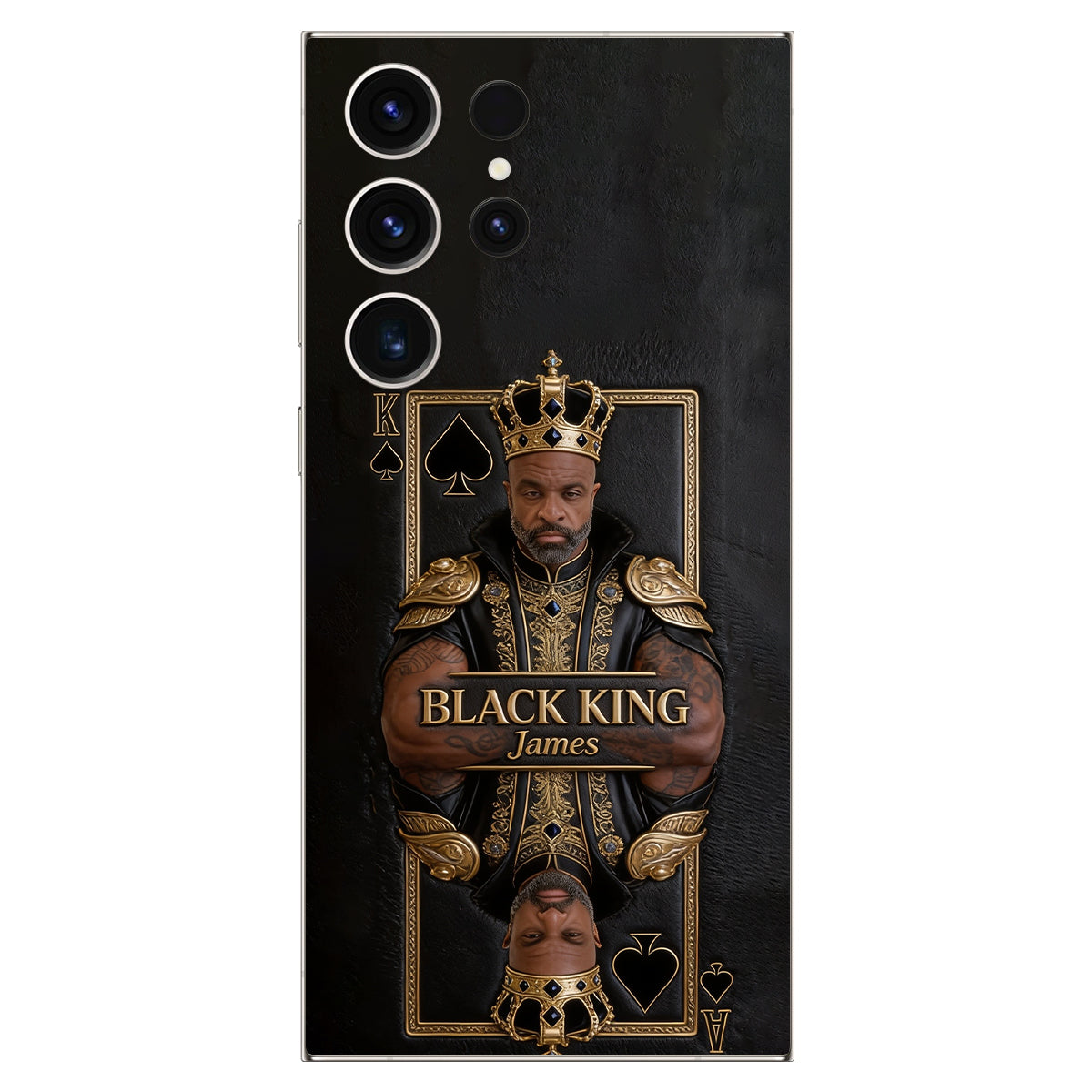 Black King - Personalized African American 3D Embossed Leather Phone Case
