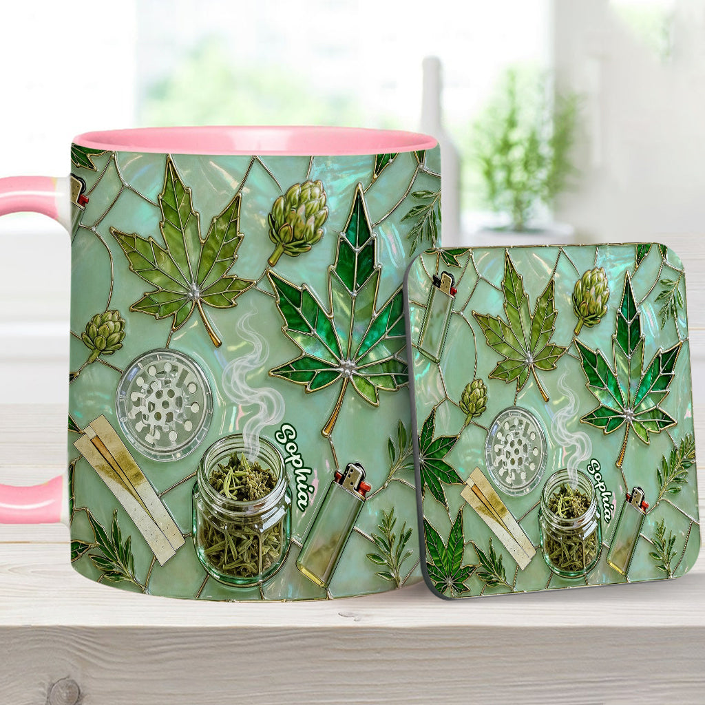 Green Magic Leaf - Personalized Weed Accent Mug & Coaster