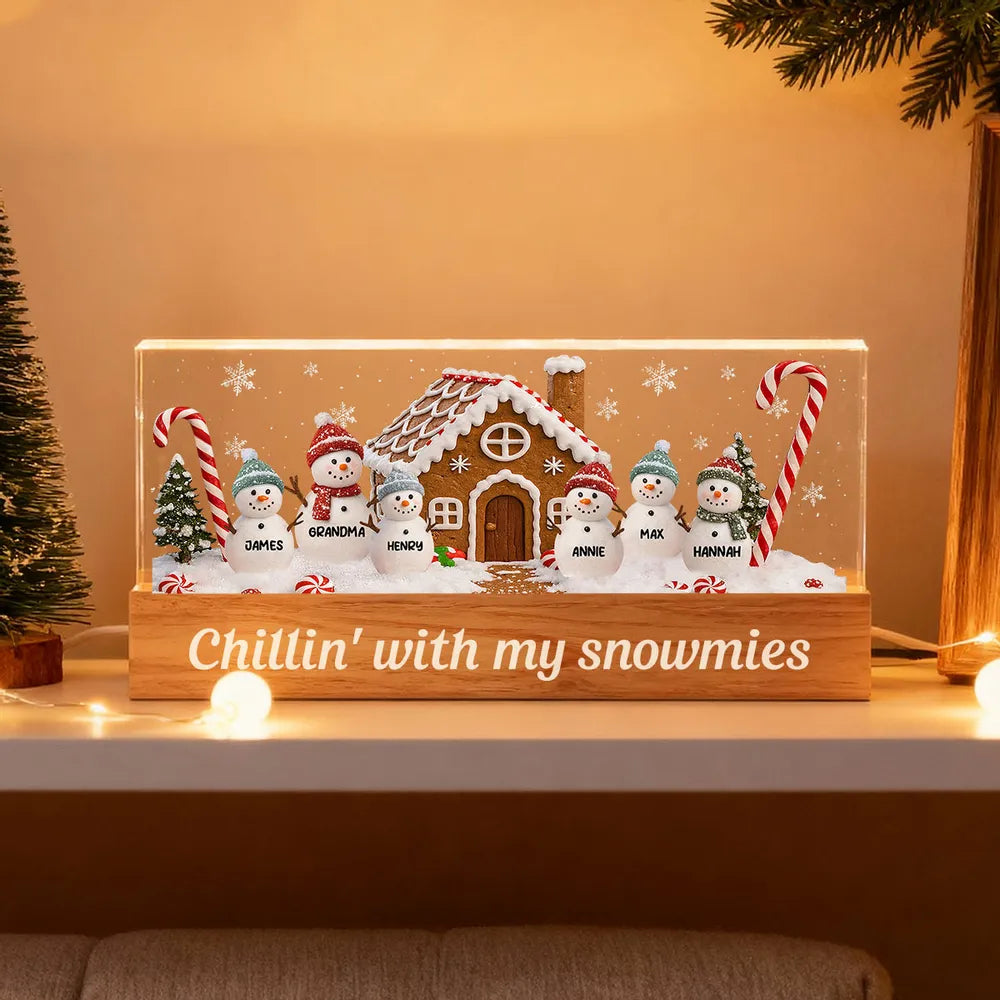 LED Light Plaque, Personalized Grandma's Little Snowmen Gingerbread House, Warm Christmas Glow, Unique Gift for Grandma