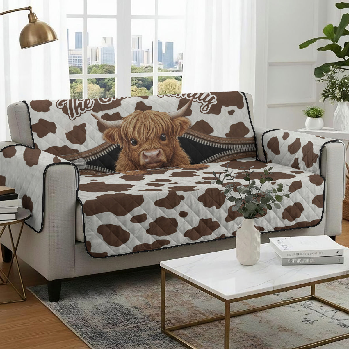 Cute Highland Cow - Personalized Highland Cow Quilted Sofa/Couch Cover